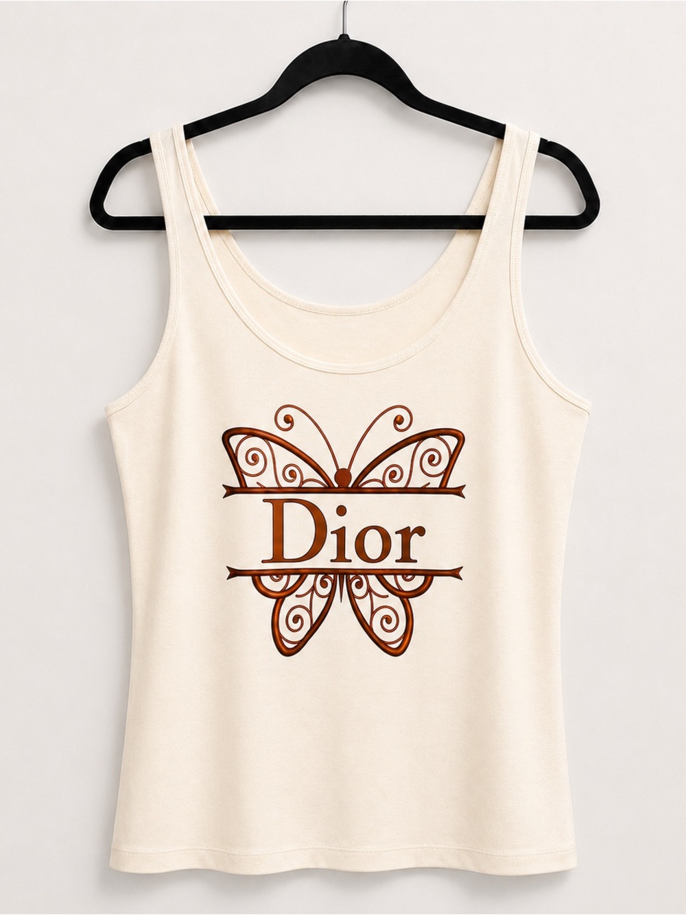 Cream Tank with Brown Butterfly Logo